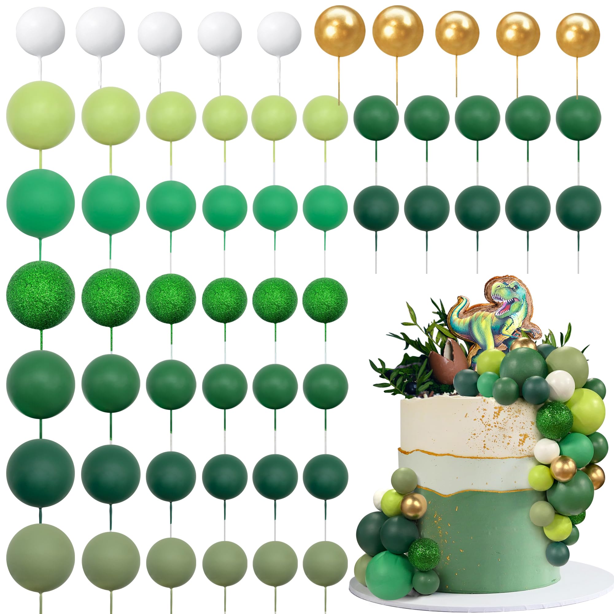 RASSLISA 56 PCS Colorful Ball Cake Toppers – 4 Sizes, 8 Colors for Birthday, Wedding & Party