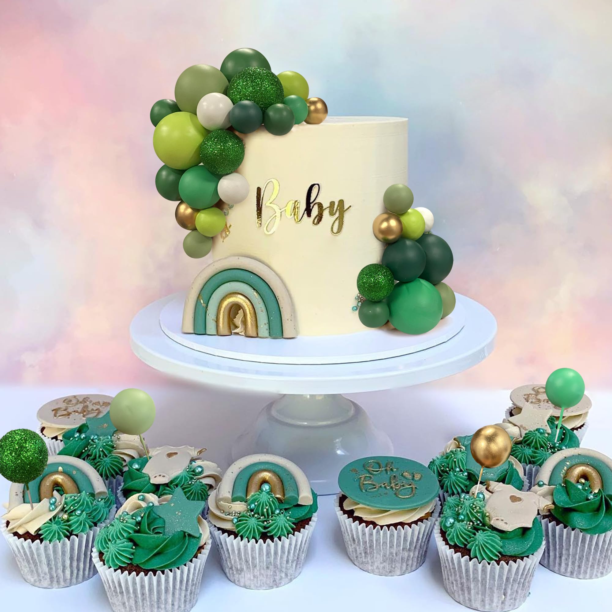 RASSLISA 56 PCS Colorful Ball Cake Toppers – 4 Sizes, 8 Colors for Birthday, Wedding & Party