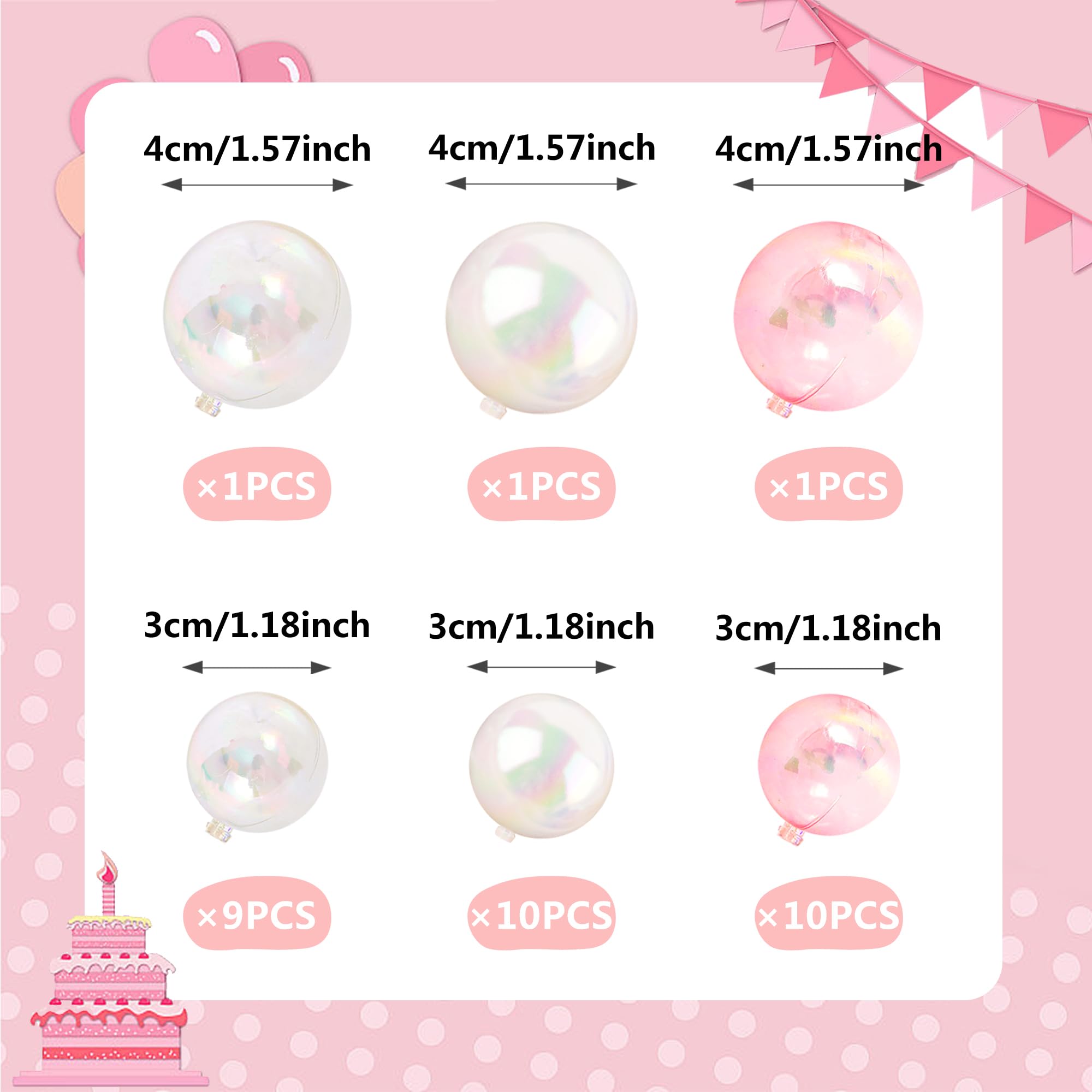 RASSLISA 32 Pcs Colorful Ball Cake Toppers – White, Clear & Pink