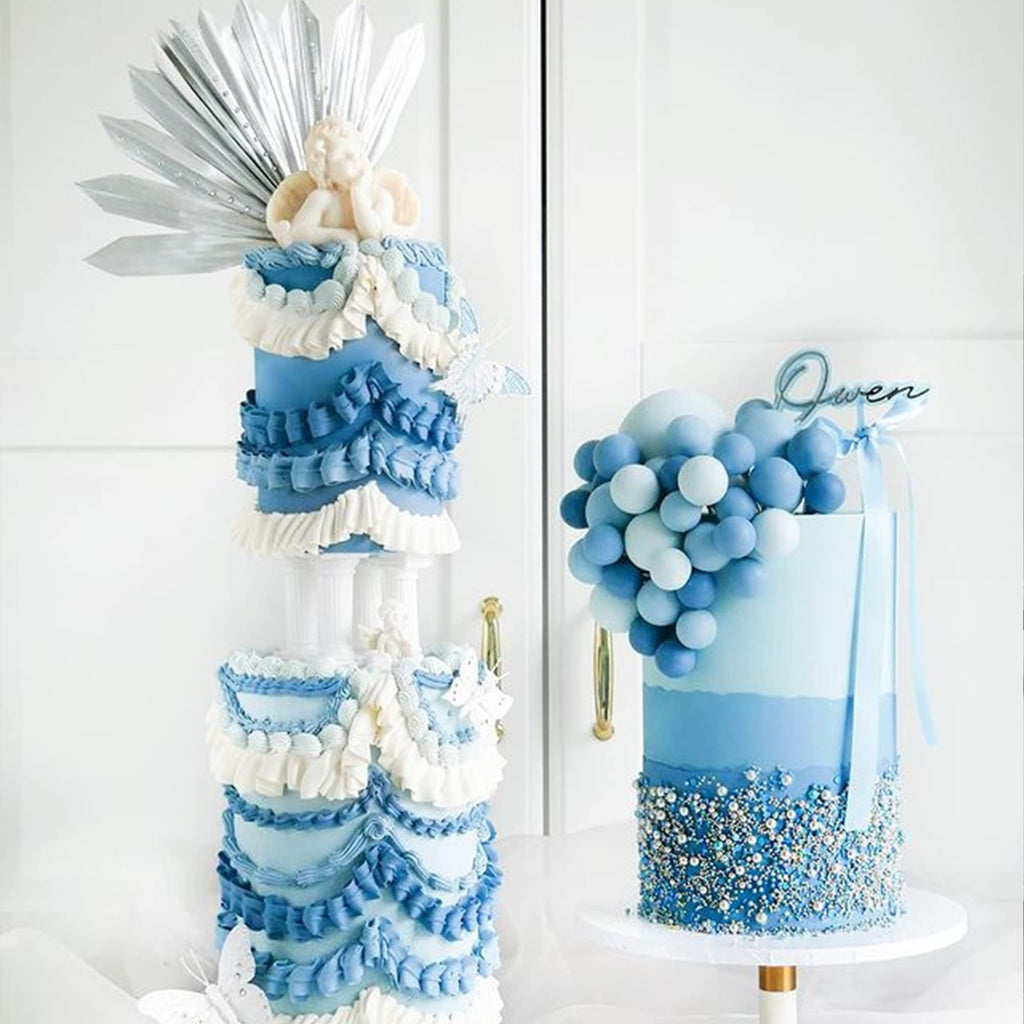 RASSLISA Ball Cake Topper Set | Colorful Pearl Ball Picks for Birthday, Wedding & Party (Blue White Dark Blue)