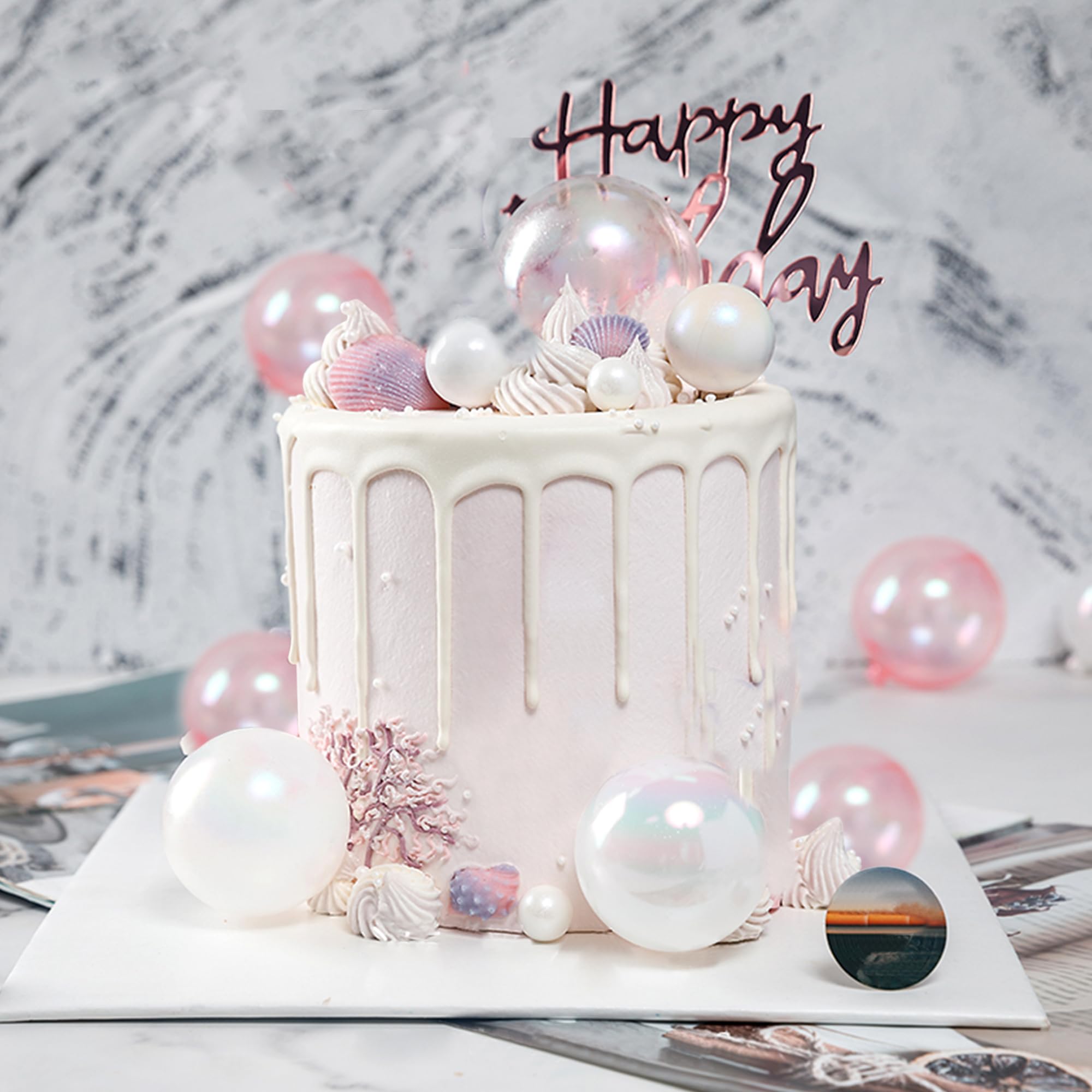 RASSLISA 32 Pcs Colorful Ball Cake Toppers – White, Clear & Pink