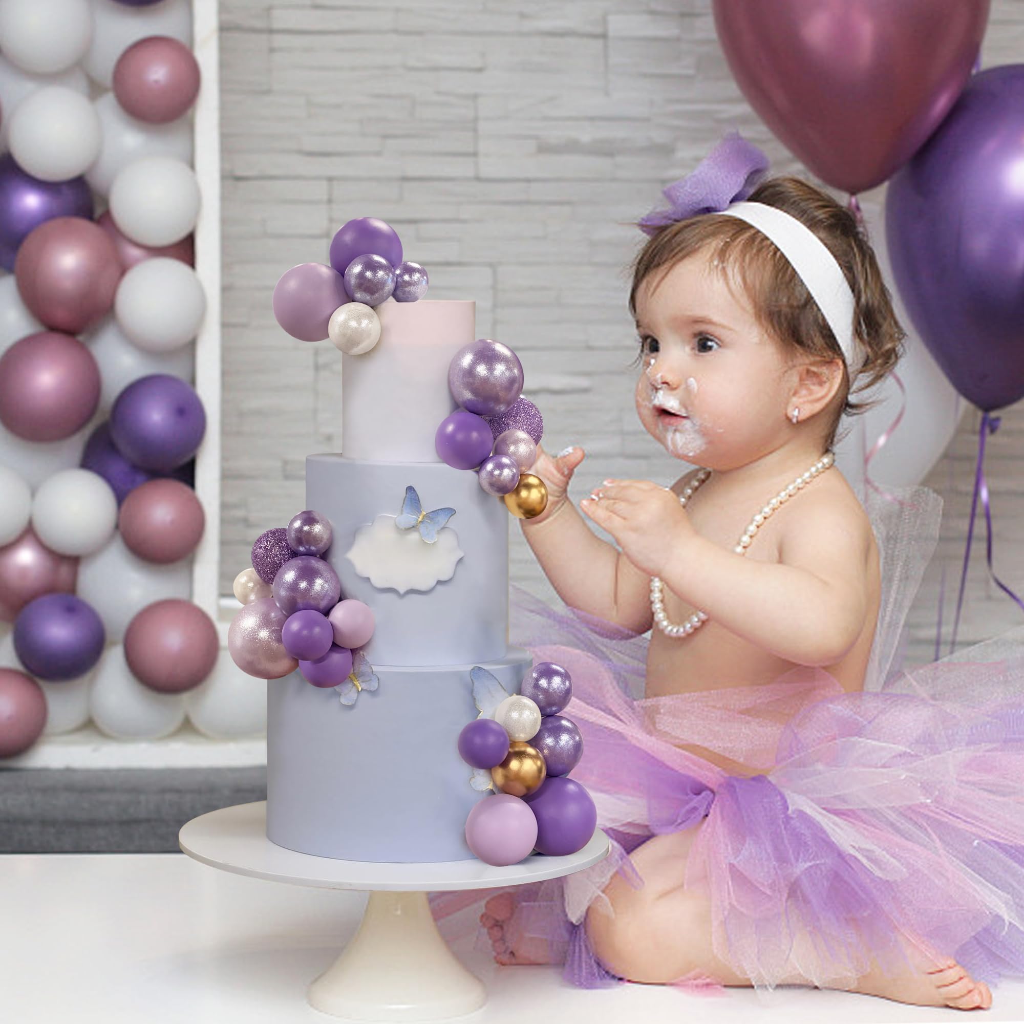 RASSLISA 56-Piece Colorful Ball Cake Toppers – 4 Sizes, 7 Colors for Party and Wedding Cakes