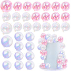 RASSLISA 32 Pcs Colorful Ball Cake Toppers – White, Clear & Pink