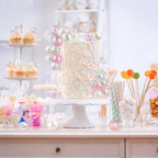 RASSLISA 32 Pcs Colorful Ball Cake Toppers – White, Clear & Pink