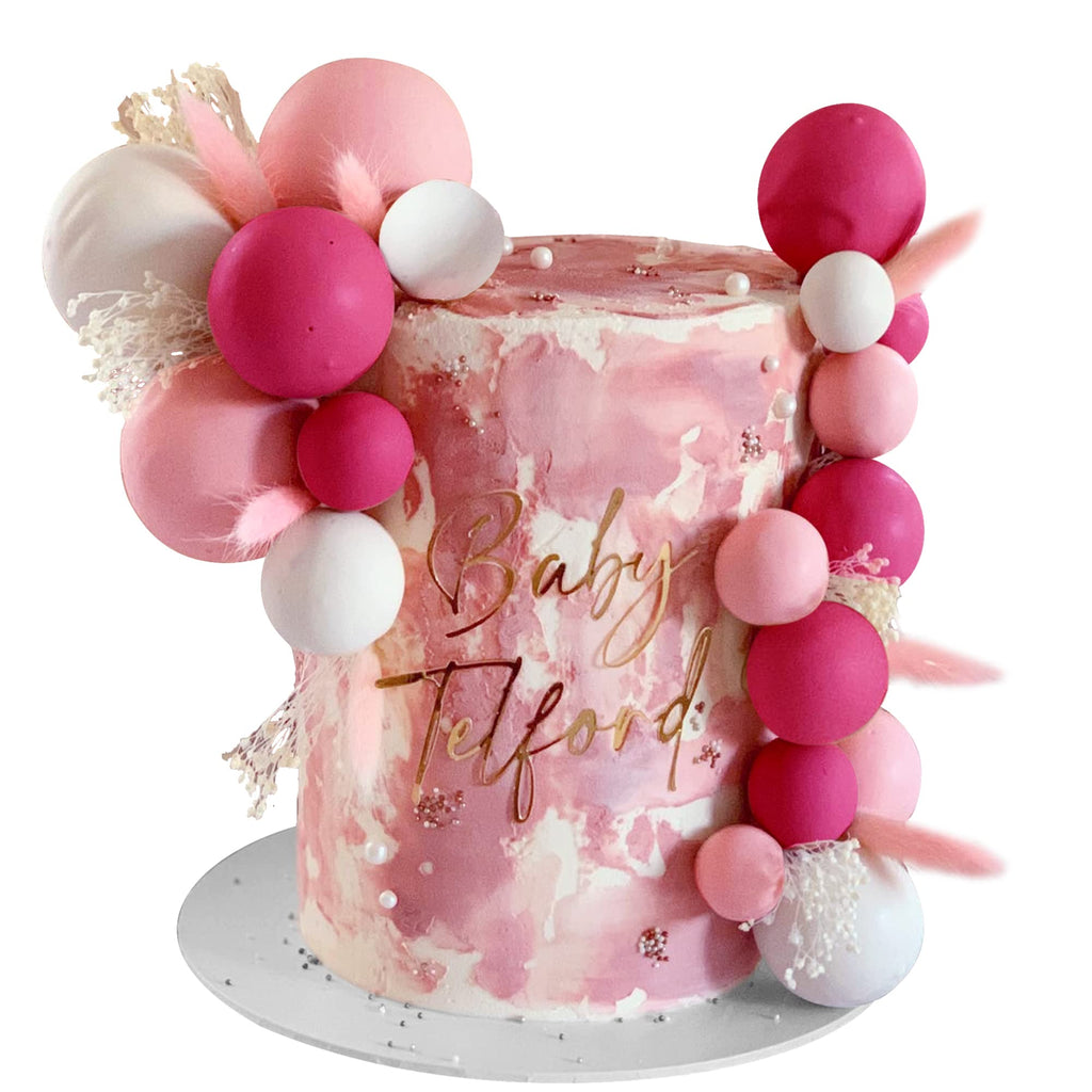 RASSLISA Ball Cake Topper Set – Colorful Pearl Ball Picks for Bear Theme Parties (Pink/White/Hot Pink)