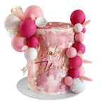 RASSLISA Ball Cake Topper Set – Colorful Pearl Ball Picks for Bear Theme Parties (Pink/White/Hot Pink)