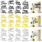 RASSLISA 36 PCS Happy Birthday Cake Toppers – Mirror Acrylic, 12 Styles, 3 Colors