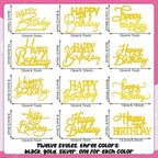 RASSLISA 36 PCS Happy Birthday Cake Toppers – Mirror Acrylic, 12 Styles, 3 Colors