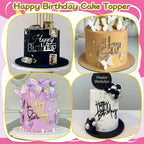RASSLISA 24 PCS Happy Birthday Cake Toppers – Mirror Acrylic, 8 Styles, 3 Colors