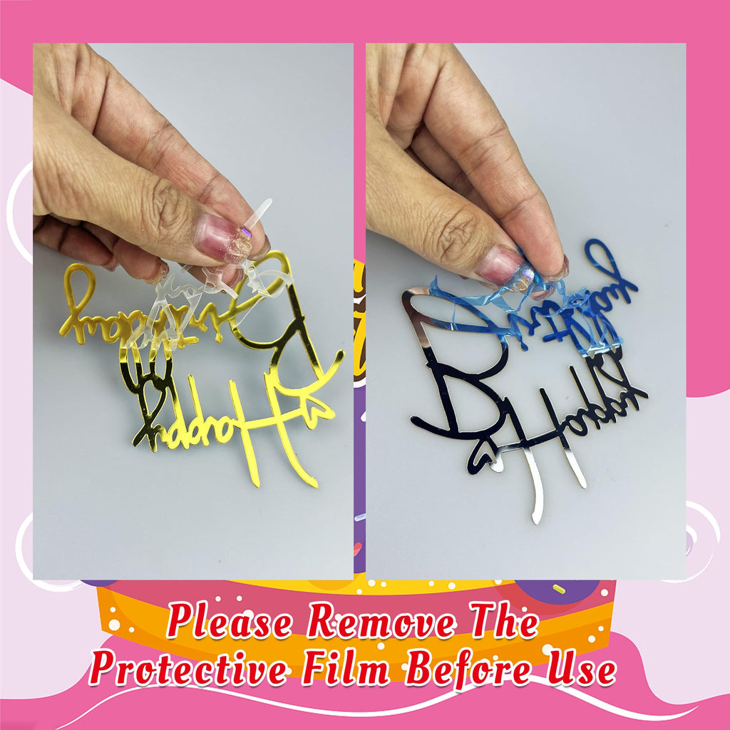 RASSLISA 24 PCS Happy Birthday Cake Toppers – Mirror Acrylic, 8 Styles, 3 Colors