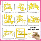 RASSLISA 24 PCS Happy Birthday Cake Toppers – Mirror Acrylic, 8 Styles, 3 Colors