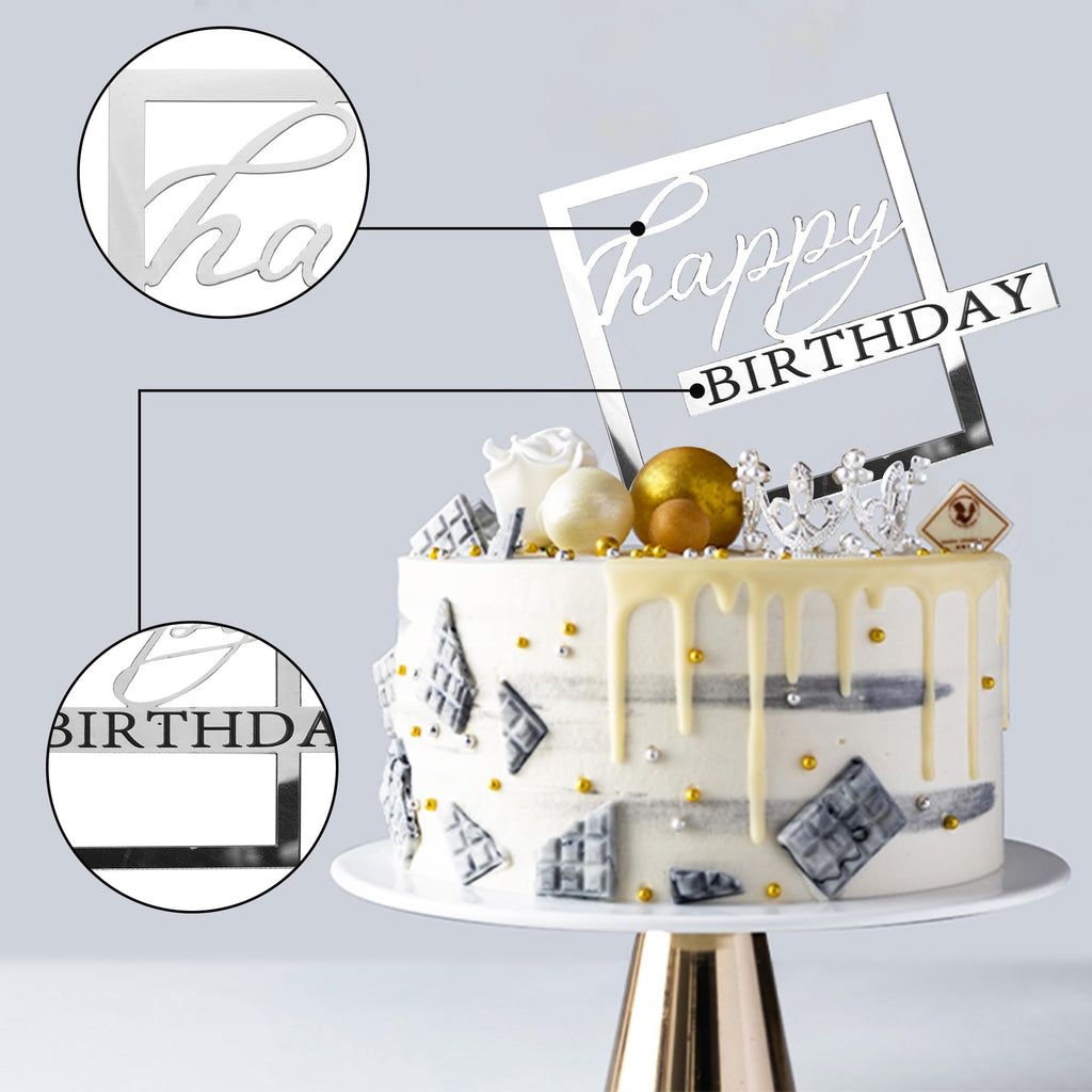 RASSLISA 24 PCS Happy Birthday Cake Toppers – Mirror Acrylic, 8 Styles, 3 Colors