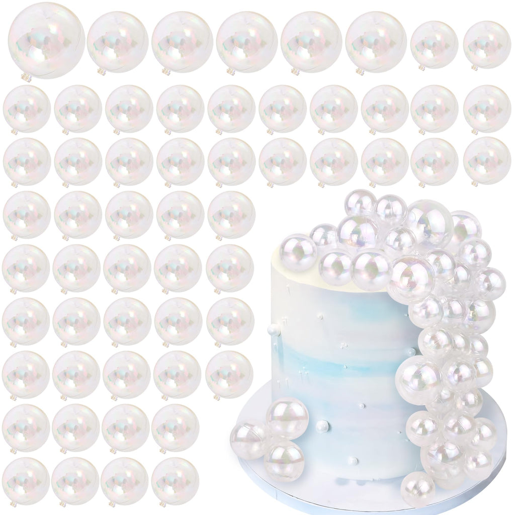 RASSLISA 56 PCS Clear Balls Cake Topper Set – Bubble Ball Cake Picks for Weddings, Birthdays & Baby Showers