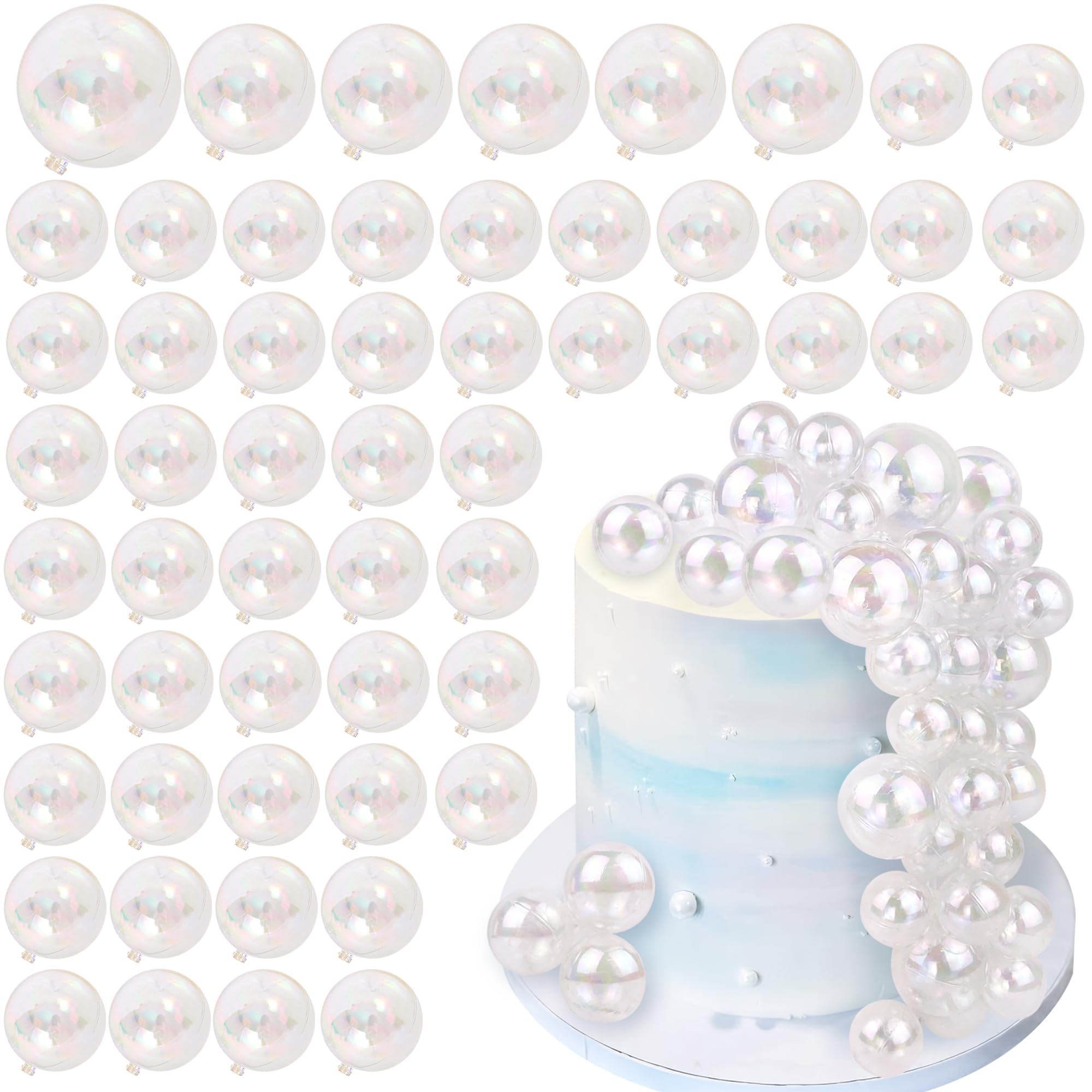 RASSLISA 56 PCS Clear Balls Cake Topper Set – Bubble Ball Cake Picks for Weddings, Birthdays & Baby Showers