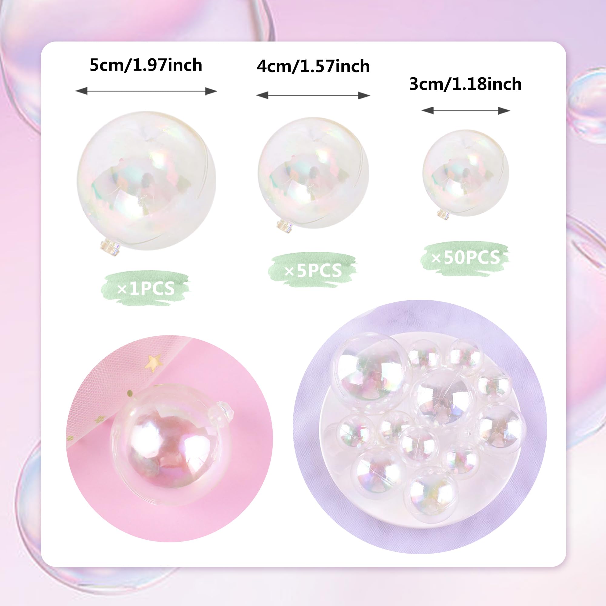 RASSLISA 56 PCS Clear Balls Cake Topper Set – Bubble Ball Cake Picks for Weddings, Birthdays & Baby Showers