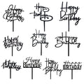 RASSLISA 10 Pcs Black Happy Birthday Cake Topper – Acrylic Cupcake Picks