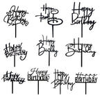 RASSLISA 10 Pcs Black Happy Birthday Cake Topper – Acrylic Cupcake Picks