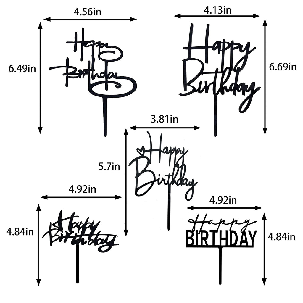 RASSLISA 10 Pcs Black Happy Birthday Cake Topper – Acrylic Cupcake Picks