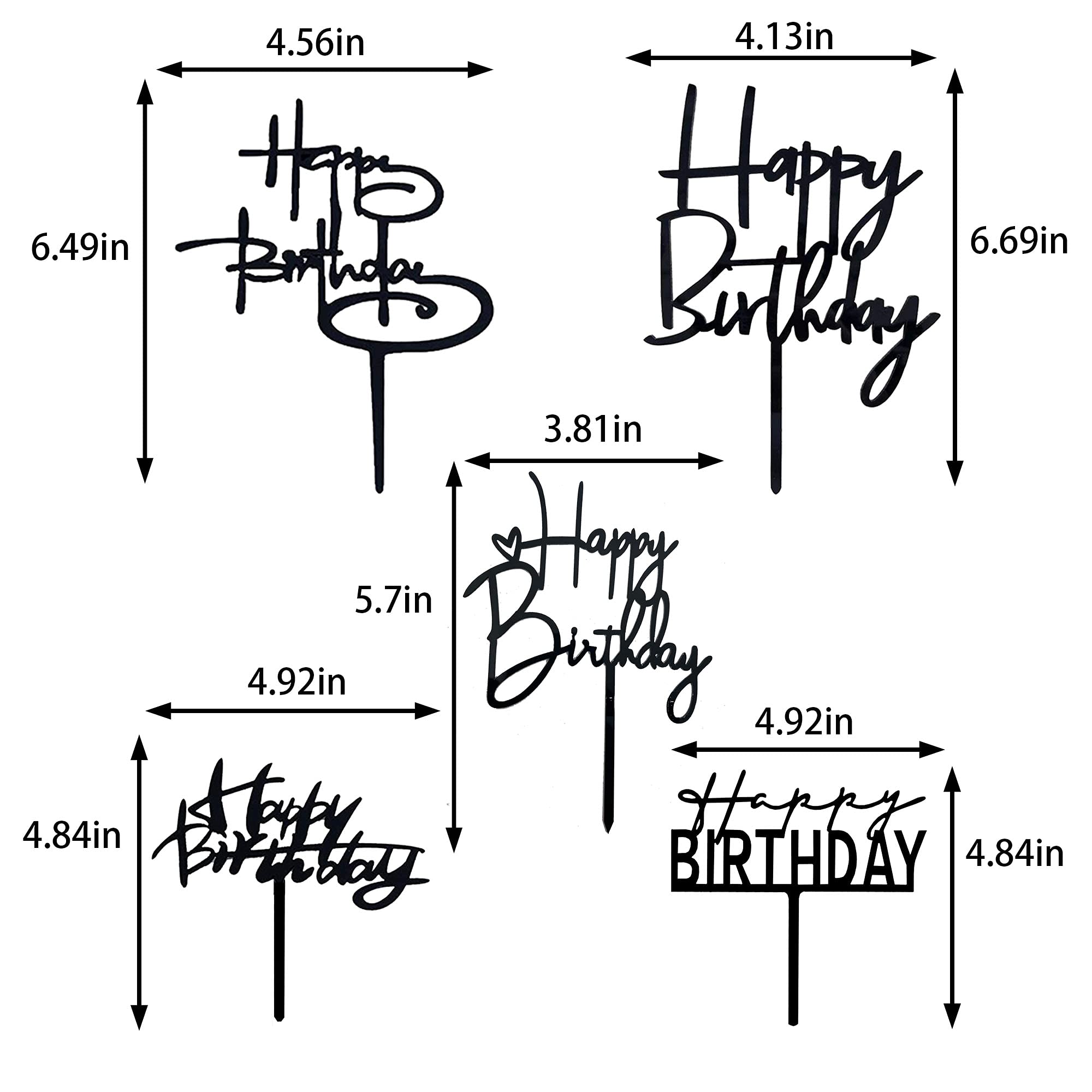 RASSLISA 10 Pcs Black Happy Birthday Cake Topper – Acrylic Cupcake Picks