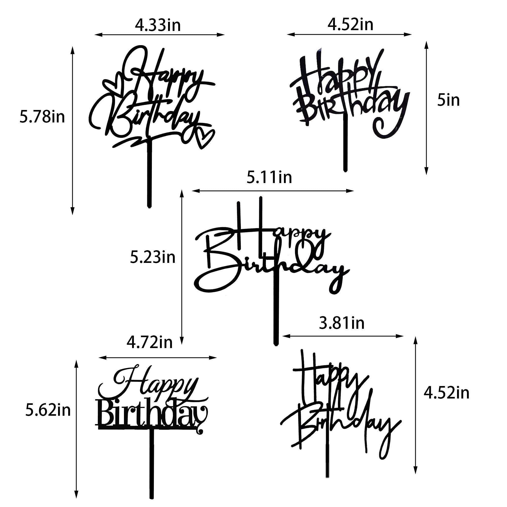 RASSLISA 10 Pcs Black Happy Birthday Cake Topper – Acrylic Cupcake Picks