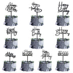 RASSLISA 10 Pcs Black Happy Birthday Cake Topper – Acrylic Cupcake Picks