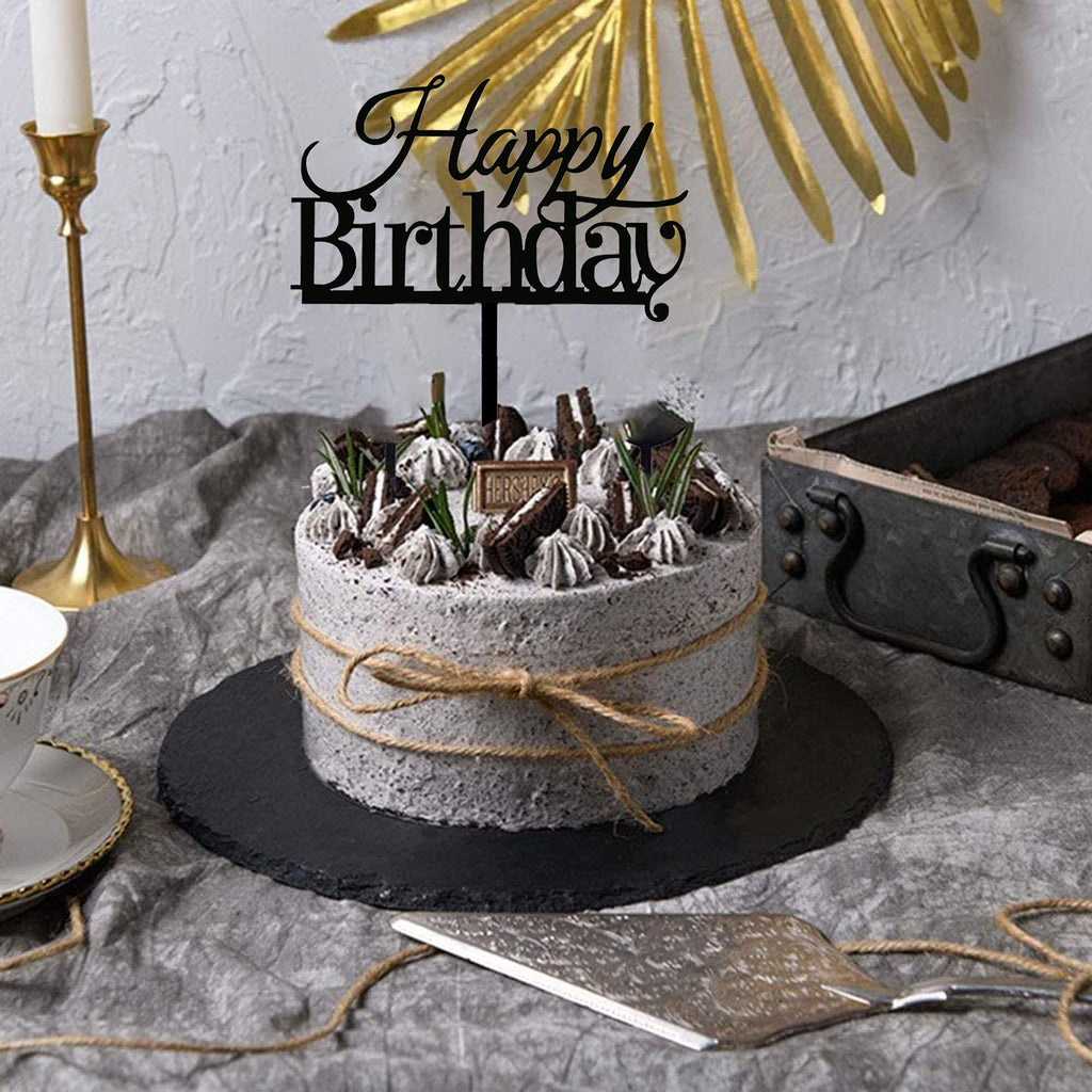 RASSLISA 10 Pcs Black Happy Birthday Cake Topper – Acrylic Cupcake Picks