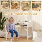 AIYAPLAY Kids Desk and Chair Set, Children Study Table with Storage and Shelves for Study Room, Gift for 3-8 Years, Natural