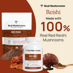 Real Mushrooms Reishi Capsules - Organic Red Reishi Extracts, 90 Ct, Vegan & Non-GMO