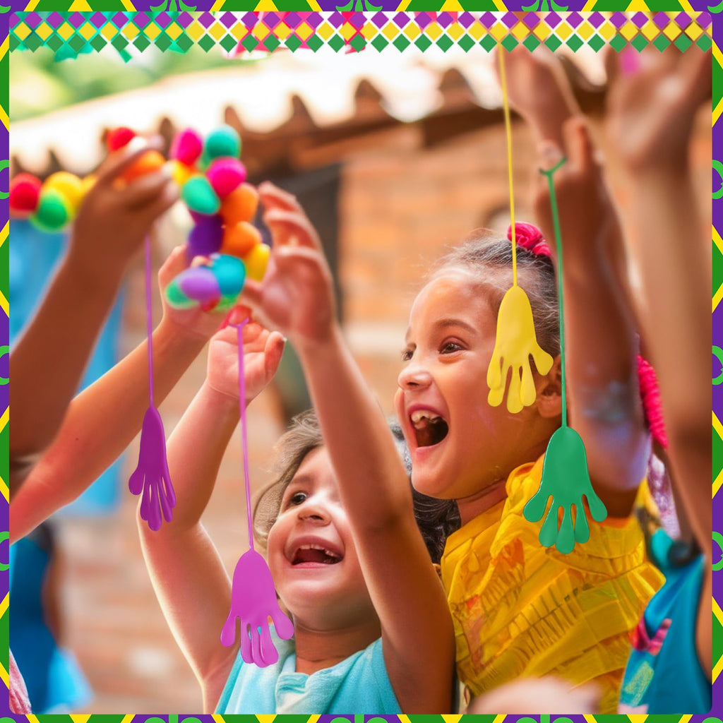 Realspring Mardi Gras Sticky Hands – 300 Pcs Carnival Party Favors (Purple, Gold, Green)