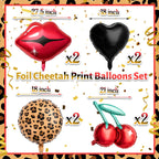 Realspring 8-Piece Black & Red Foil Balloons Kit – Cherry, Lip, Leopard & Black Heart for Bachelorette Parties