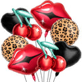 Realspring 8-Piece Black & Red Foil Balloons Kit – Cherry, Lip, Leopard & Black Heart for Bachelorette Parties
