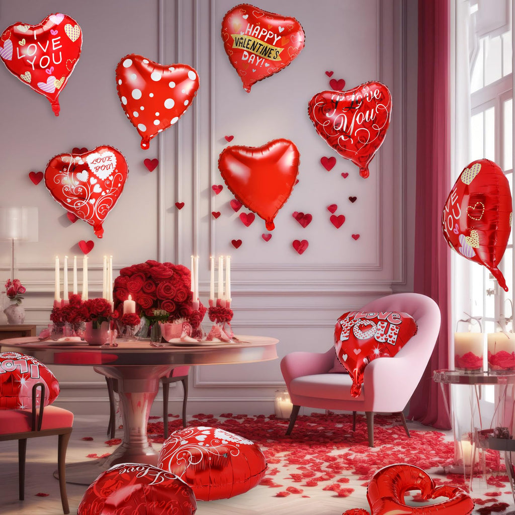 Realspring 18-Inch Valentine’s Day Heart Foil Balloons Set – 50 Red Heart Balloons + 1000 Silk Rose Petals