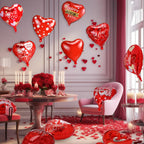 Realspring 18-Inch Valentine’s Day Heart Foil Balloons Set – 50 Red Heart Balloons + 1000 Silk Rose Petals