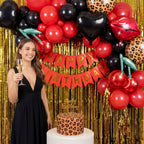 Realspring 8-Piece Black & Red Foil Balloons Kit – Cherry, Lip, Leopard & Black Heart for Bachelorette Parties