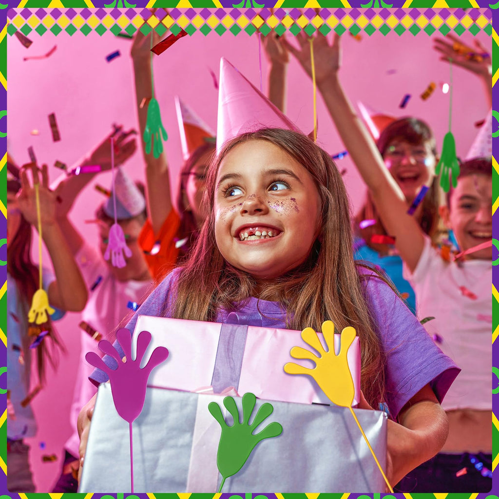 Realspring Mardi Gras Sticky Hands – 300 Pcs Carnival Party Favors (Purple, Gold, Green)