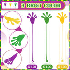 Realspring Mardi Gras Sticky Hands – 300 Pcs Carnival Party Favors (Purple, Gold, Green)