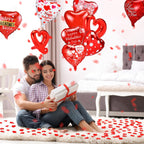 Realspring 18-Inch Valentine’s Day Heart Foil Balloons Set – 50 Red Heart Balloons + 1000 Silk Rose Petals