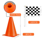 RECER Traffic Cones with Racing Checkered Flags – 24-Piece Party Decor Set