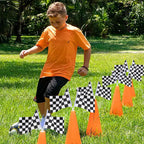 RECER Traffic Cones with Racing Checkered Flags – 24-Piece Party Decor Set