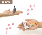 RECUR Cats & Dogs Figurines, 12-Piece Hand-Painted Mini Pets for Cake Toppers & Desk
