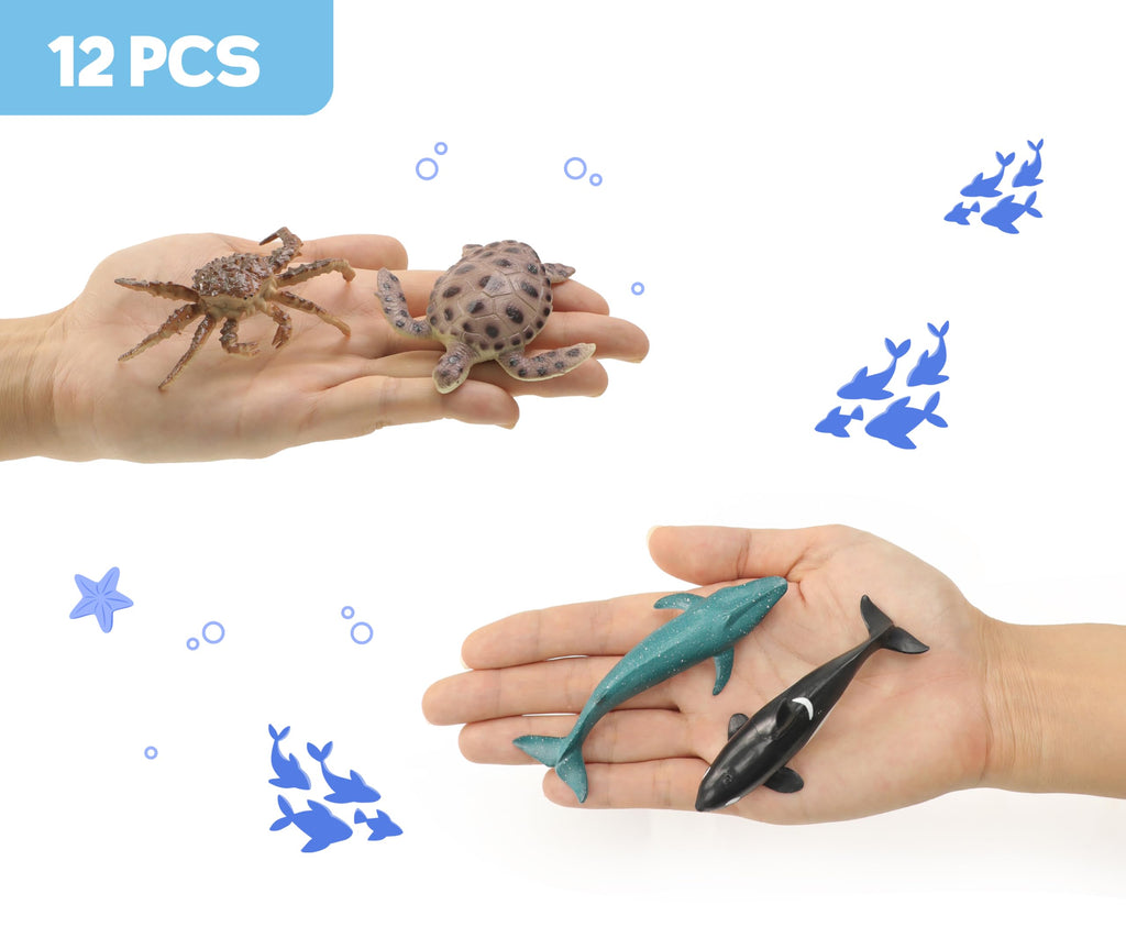 RECUR Shark Toys Cake Topper – 12 Hand-Painted Ocean Mini Figures