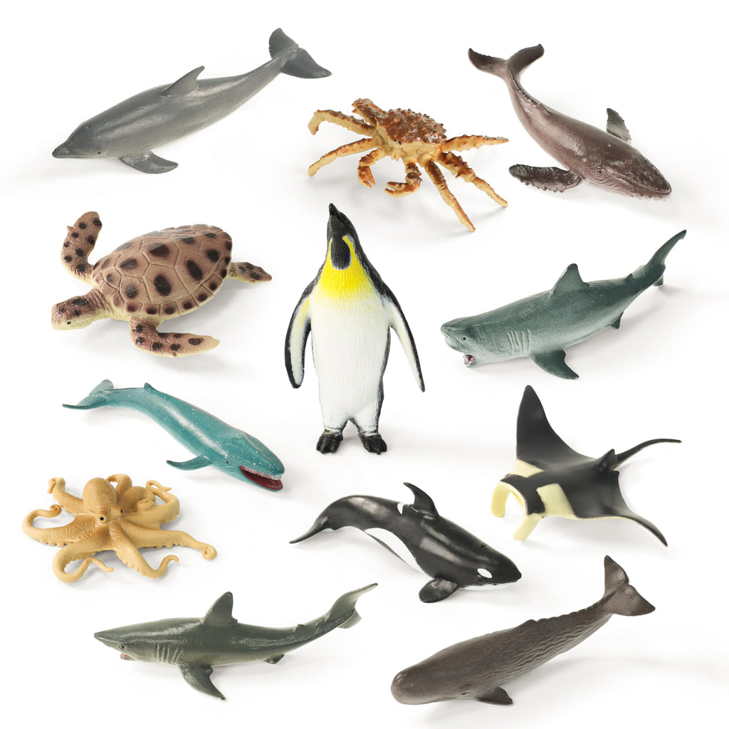 RECUR Shark Toys Cake Topper – 12 Hand-Painted Ocean Mini Figures