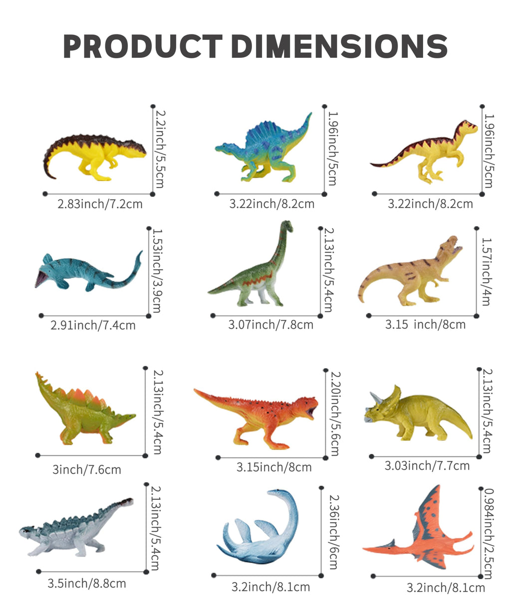 RECUR Dinosaur Figure Toys – 12-Pcs Hand-Painted Mini Dino Figurines for Cake Toppers & Tabletop Display