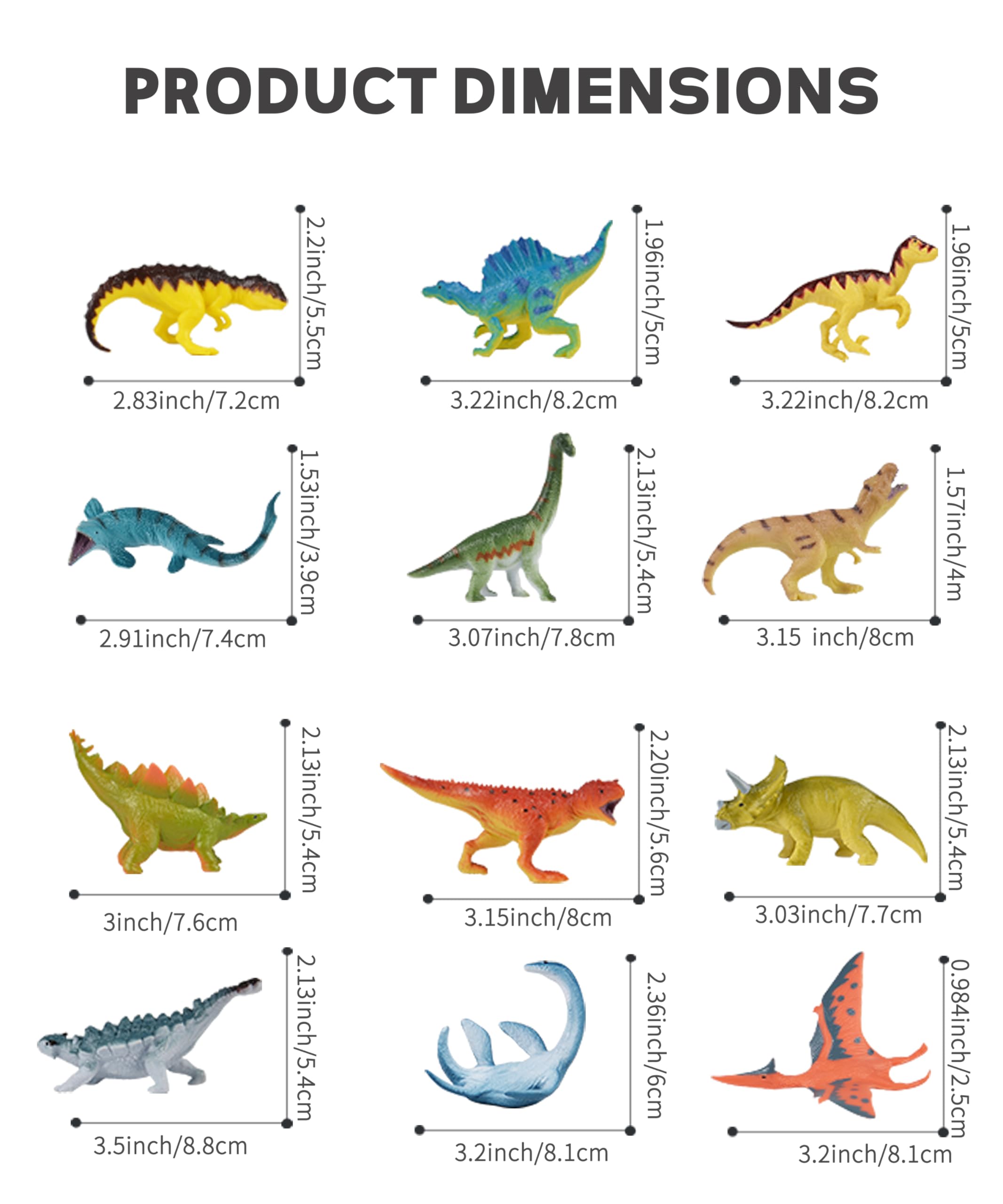 RECUR Dinosaur Figure Toys – 12-Pcs Hand-Painted Mini Dino Figurines for Cake Toppers & Tabletop Display