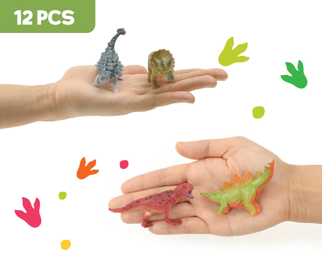 RECUR Dinosaur Figure Toys – 12-Pcs Hand-Painted Mini Dino Figurines for Cake Toppers & Tabletop Display