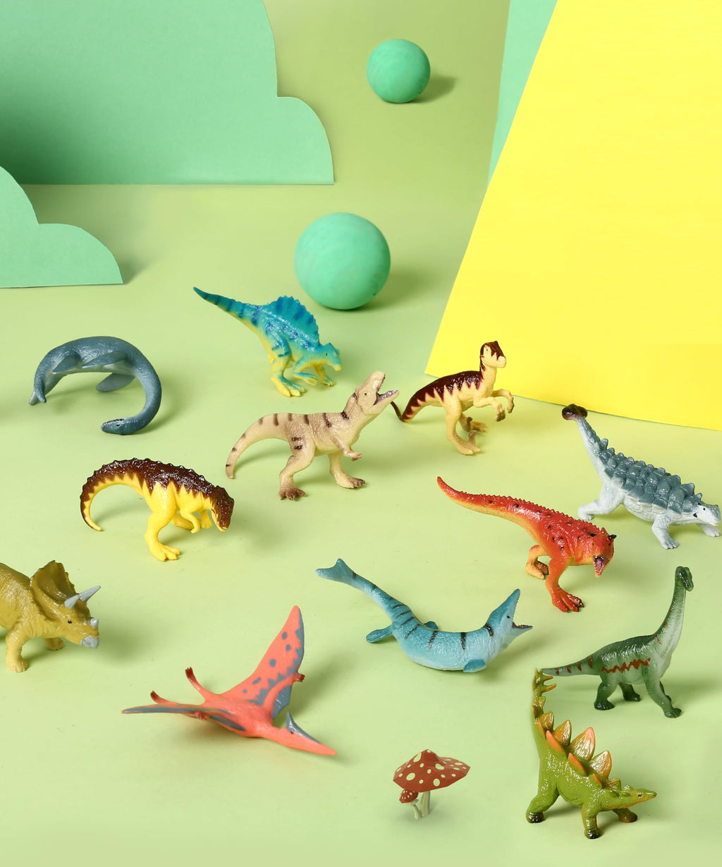 RECUR Dinosaur Figure Toys – 12-Pcs Hand-Painted Mini Dino Figurines for Cake Toppers & Tabletop Display