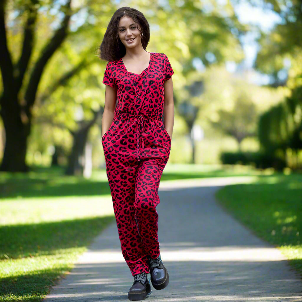 Red Leopard Breastfeeding Jumpsuit | Nursing Jumpsuit | MilkyMoon