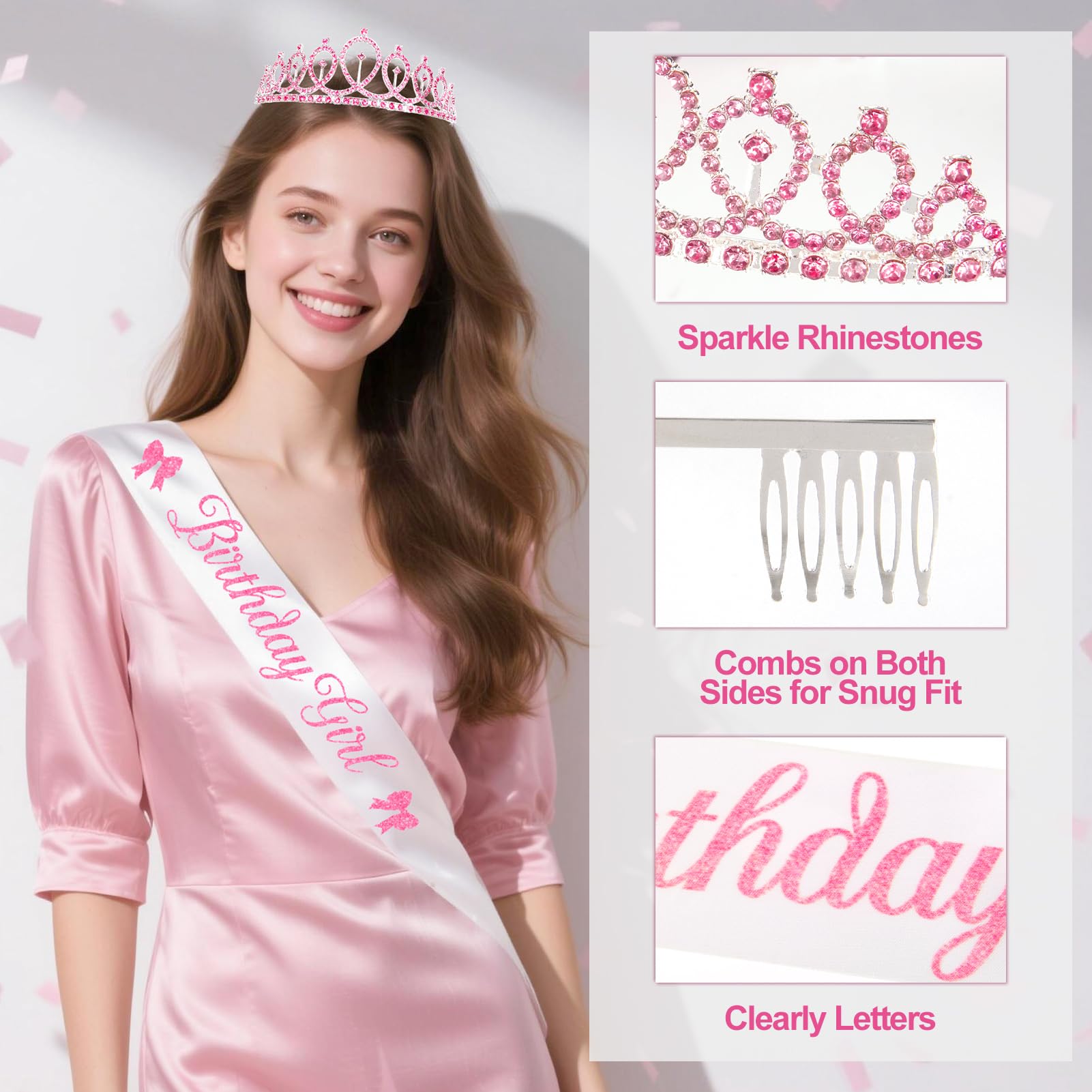 REDWORD Pink Bow Birthday Decorations 73Pcs – Sash, Tiara, Banner, Balloons, Fringe Curtains