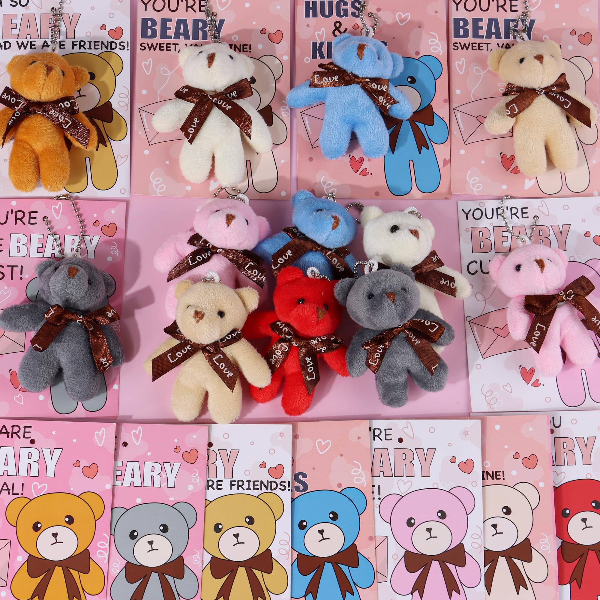REGTEB 28-Pack Kids Valentines Cards with Bear Plush Keychains – Classroom Gifts & Party Favors