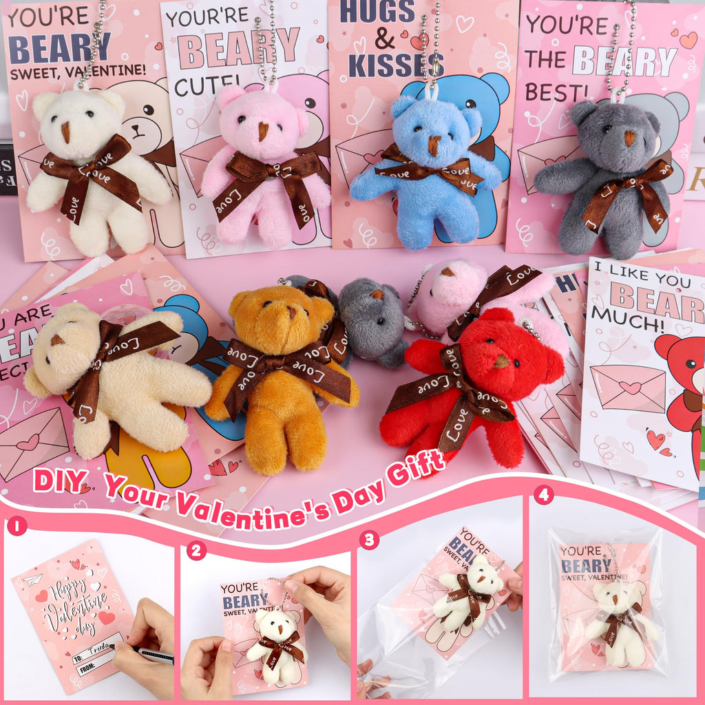 REGTEB 28-Pack Kids Valentines Cards with Bear Plush Keychains – Classroom Gifts & Party Favors